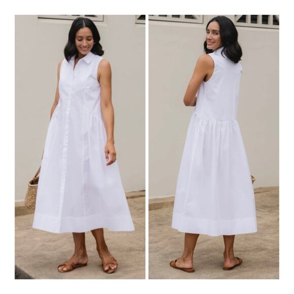 MAYE Corinne Shirtdress Poplin Cotton Relaxed A-Line Midi Dress White - Large - Picture 14 of 14